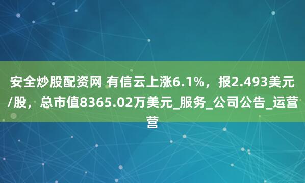安全炒股配资网 有信云上涨6.1%，报2.493美元/股，总市值8365.02万美元_服务_公司公告_运营